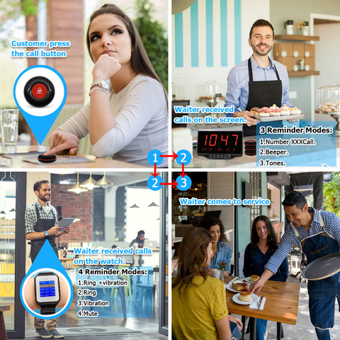 Daytech Restaurant Pager System Wireless Calling System for Customers Restaurant Clinic Waiter Nurse Service System with 1 Display Receiver 1 Watch Receiver and 10 Waterproof Call Buttons