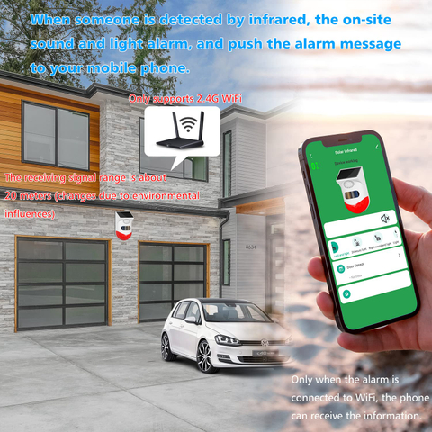 Daytech WiFi Solar Outdoor Motion Sensor Alarm,130db Sound Security Siren Light with Remote Controller Tuya APP Operation IP67 Waterproof Motion Detector for Home Villa Farm Barn Yard Chicken coop