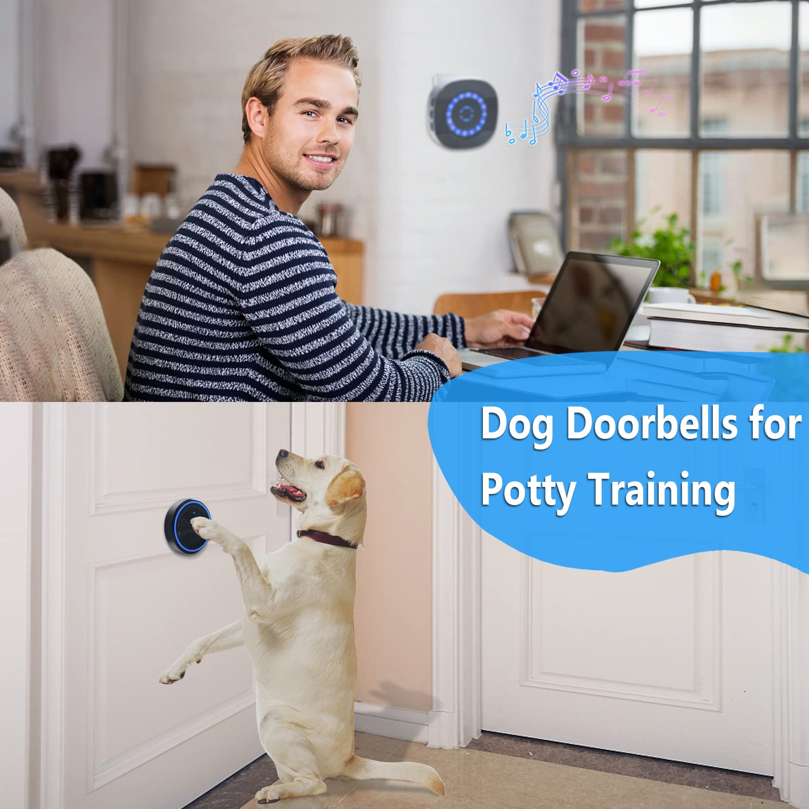 Daytech Dog Doorbell for Potty Training Wireless Dog Door Bell 3 Touch Buttons for Dog Doggie Potty Training Communication and 1 Loud Enough Receiver for Puppies Cats