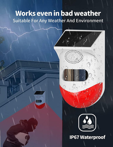 Daytech Solar Strobe Alarm Light with Motion Sensor Siren Outdoor Alarm Siren with Remote Controller 120db Sound Security Siren Light IP67 Waterproof and 4 Mode for Home,Farm,Barn,Villa,Yard