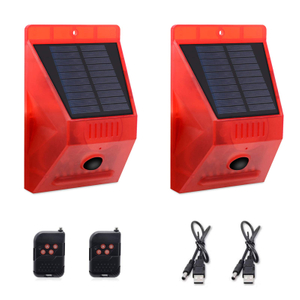 Daytech Solar Strobe Light with Remote Controller Motion Detector Outdoor Alarm Light 129db Sound Security Siren Light IP65 Waterproof Protected for Your Home Villa Baren Farm Yard 2 Pack