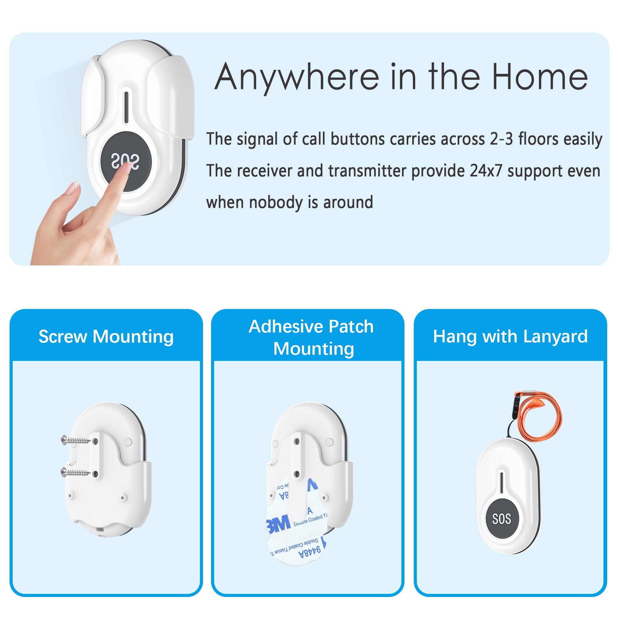 CC23WH+ BT009GR+E-03W Elderly Care Alert System Personal SOS panic button Fall alarm Senior Help Call Home Care for older people