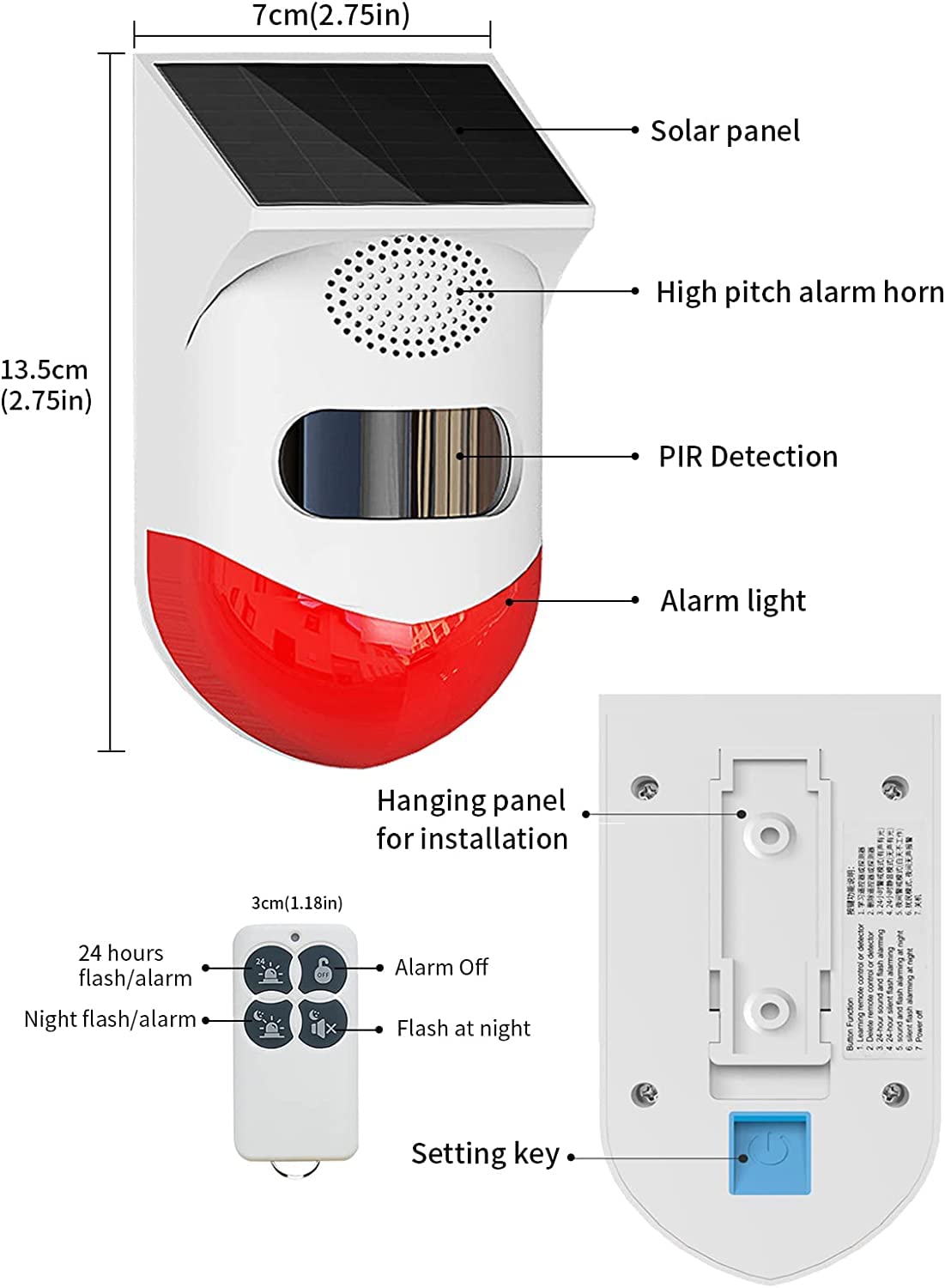 Daytech Solar Strobe Alarm Light with Motion Sensor Siren Outdoor Alarm Siren with Remote Controller 120db Sound Security Siren Light IP67 Waterproof and 4 Mode for Home,Farm,Barn,Villa,Yard