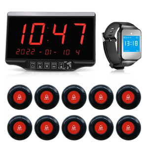 Daytech Restaurant Pager System Wireless Calling System for Customers Restaurant Clinic Waiter Nurse Service System with 1 Display Receiver 1 Watch Receiver and 10 Waterproof Call Buttons