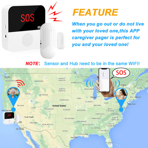 TY03+DS16WH Tuya caregiver pager with door sensor