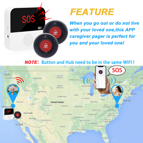 TY03+E-01AB Daytech Tuya Wireless Caregiver Pager with Call Buttons Wifi Smart Pager