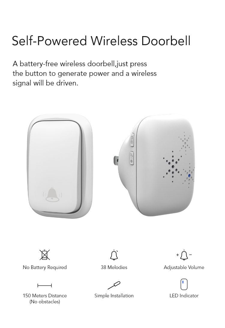  Buy Selfpowered Wireless Doorbell No Battery, New Design Self Powered