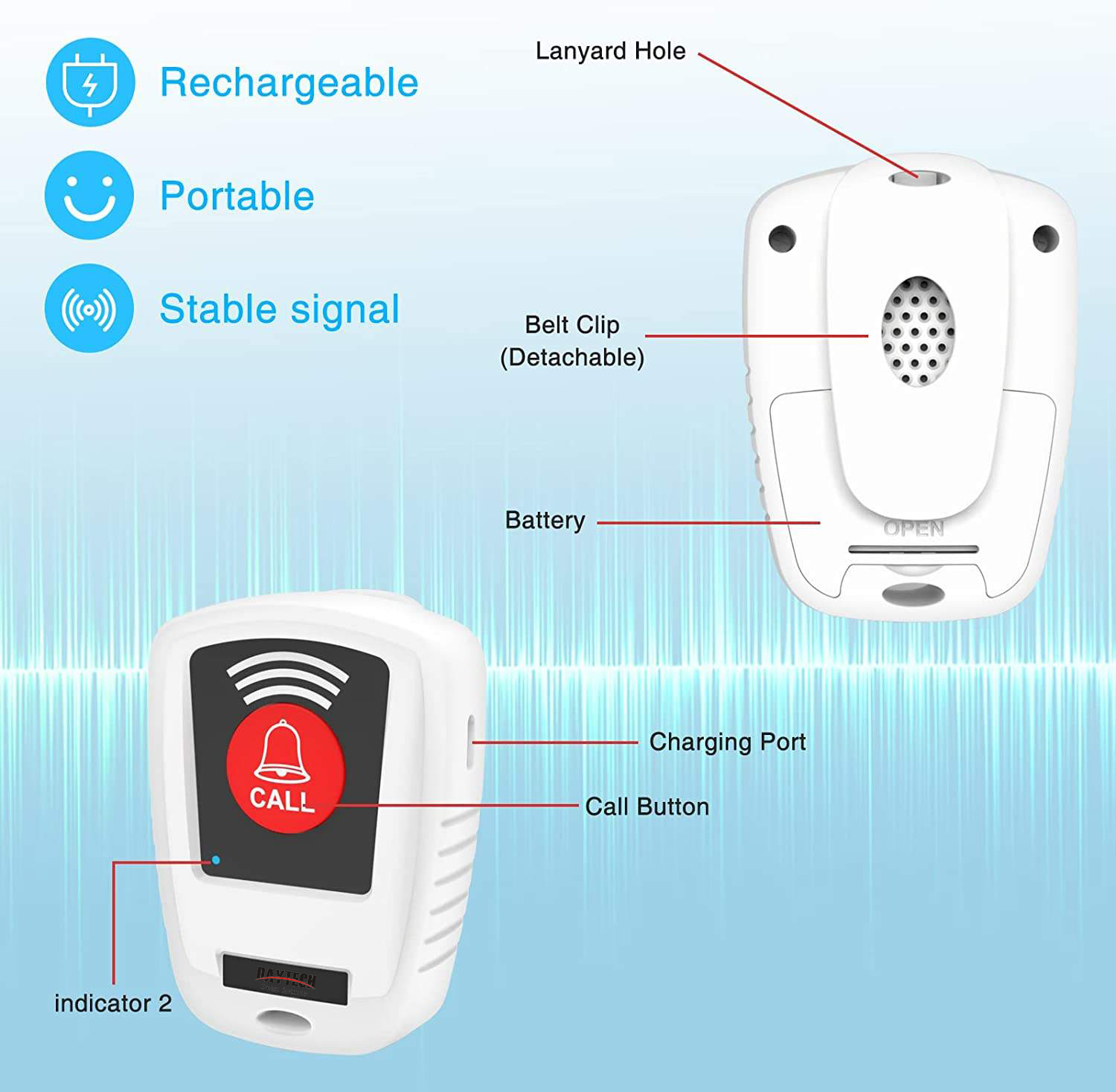 Daytech Caregiver Pager Wireless Call Button Smart Life Alert Systems for Seniors Elderly wireless two way call button caregiver pager