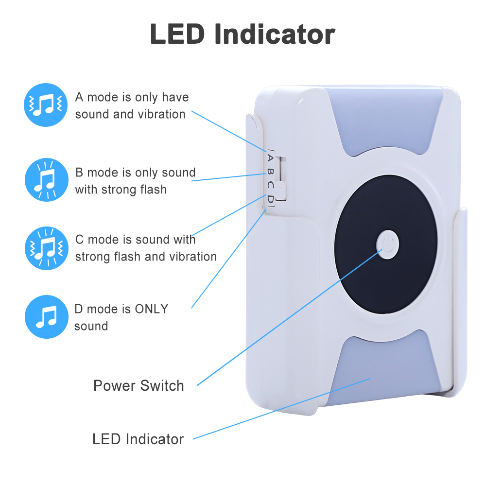 Wireless Doorbell Battery Operated Vibrating LED Flashing, Wireless  Doorbells for Home,Hearing Impaired Doorbell chime Kit,Battery Powered 4  Working