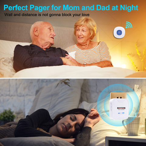 Daytech Caregiver Pager Wireless Call Button System Nurse Calling Alert for Elderly Seniors Patient 2 Plug-in Receivers 2 SOS Waterproof Transmitters/Buttons call bell