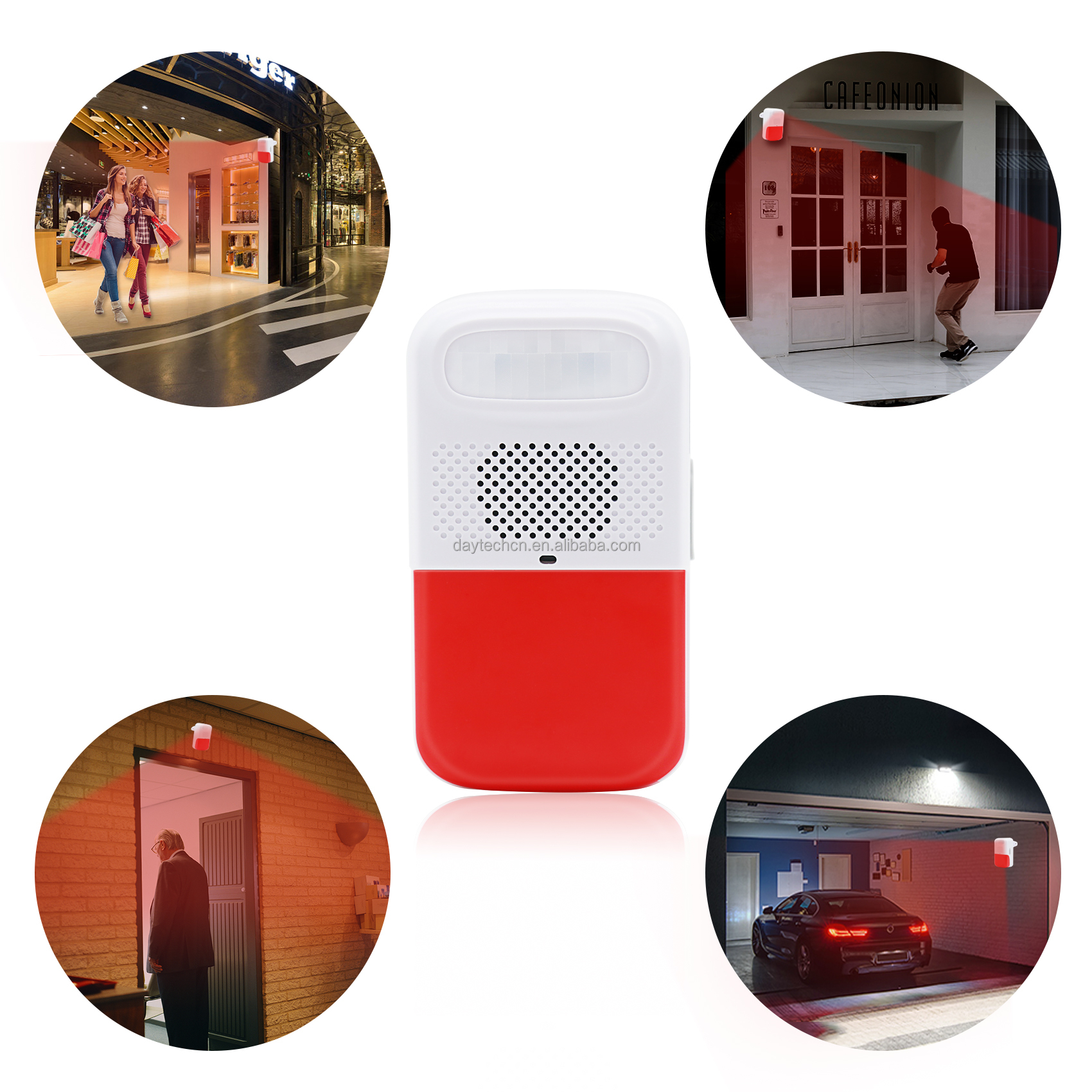 DAYTECH SL10 IP44 motion sensor sound alarm with RF remote 129db motion
