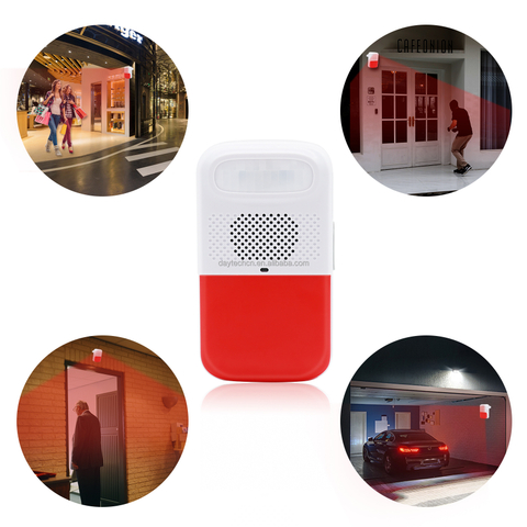 DAYTECH SL10 IP44 motion sensor sound alarm with RF remote 129db motion sensor alarms lamp