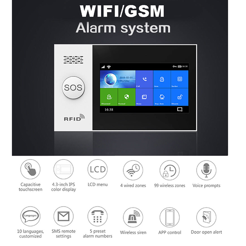 DAYTECH TA04-KIT3 Tuya APP Control Full Touch Screen Home Security WiFi GSM Alarm System