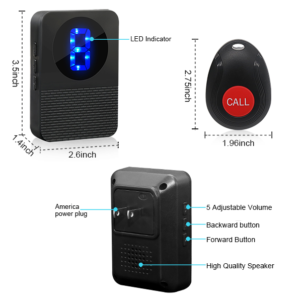 Daytech Home Elderly Wireless Caregiver Pager LED Nurse Alert System
