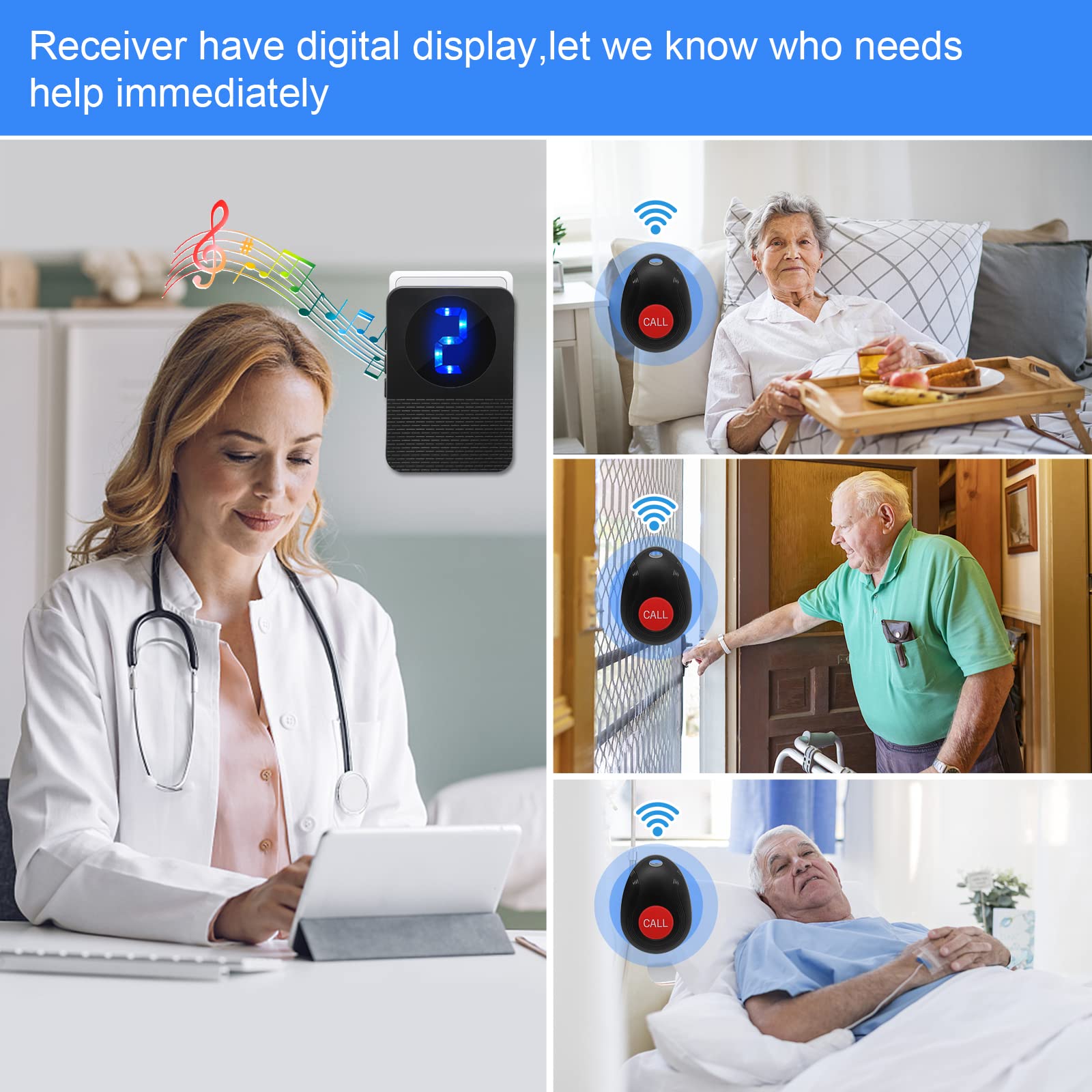 Daytech Home Elderly Wireless Caregiver Pager LED Nurse Alert System