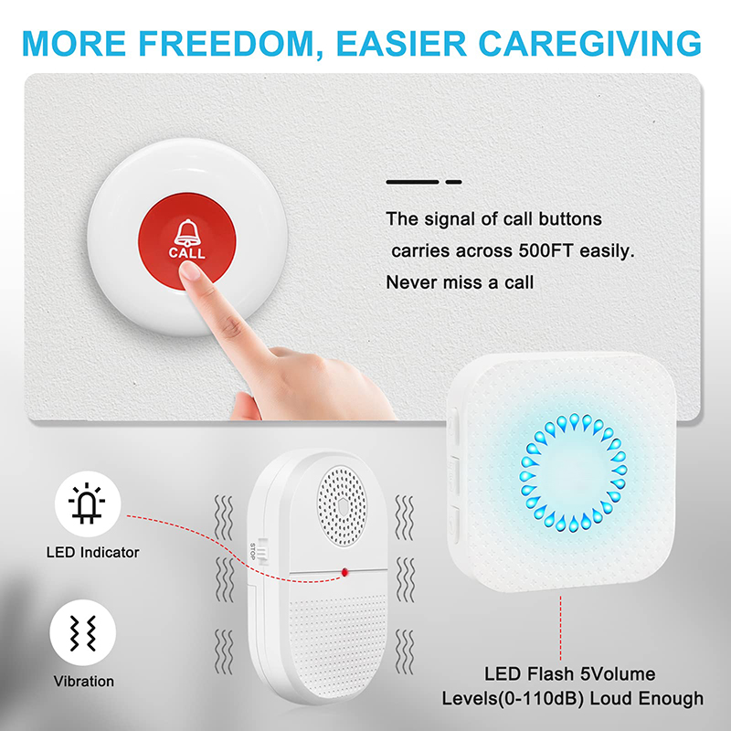 Caregiver Pager Call Button elderlyWireless SOS Call Button Vibration Pager Nurse Calling Alert System for Home Elderly Disabled Patient 2 SOS Call Buttons/Transmitters 2 Receivers
