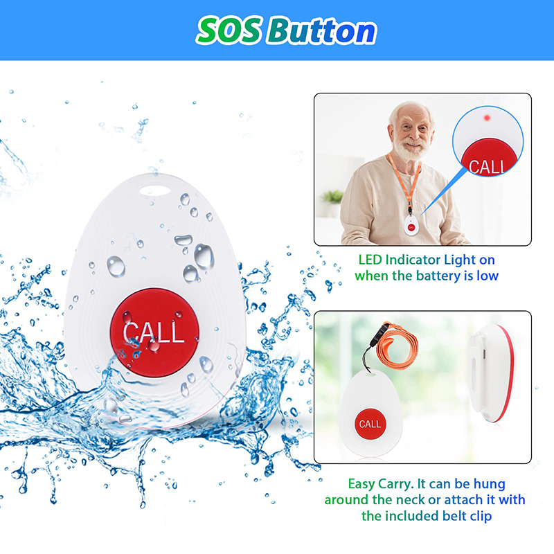 WiFi Smart Caregiver Pager Call Button Wireless Call Bell Alert Button for Elderly/Home/Patient/Seniors / 2 Waterproof SOS Panic Buttons + 1 Receiver (2.4GHz Wi-Fi Only)
