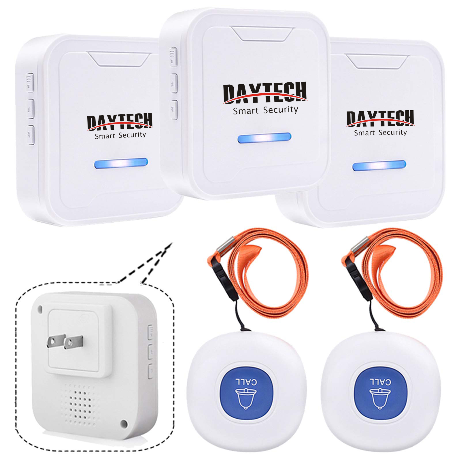 Daytech Wireless Caregiver Pager Call Button 500Feet Nurse Alert System for Elderly/Seniors/Home with 3 Receivers 2 Waterproof Panic Buttons/Transmitters pager for the elderly