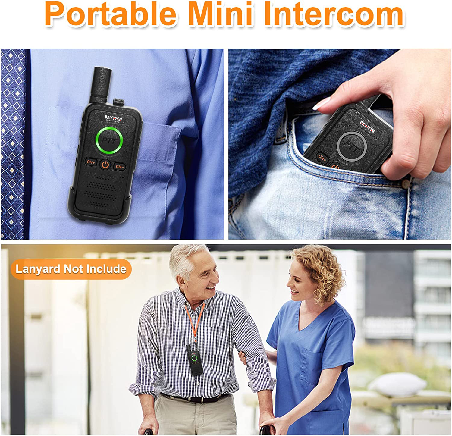 Daytech 1.5 Miles Long Range home Wireless Intercoms Custom Caregiver Pager Intercom for Elderly with Emergency SOS Alarm Walkie-talkie