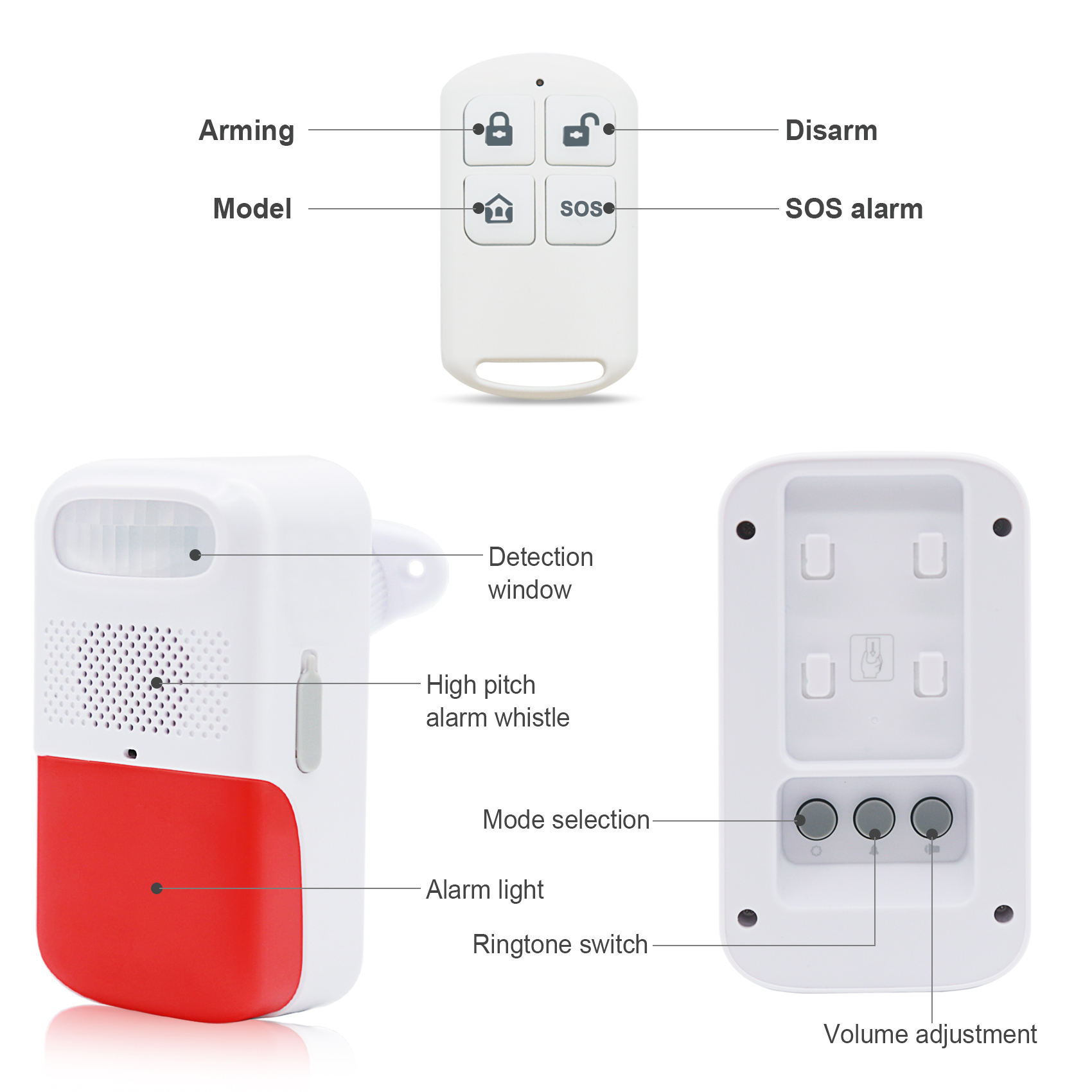 DAYTECH SL10 IP44 motion sensor sound alarm with RF remote 129db motion sensor alarms lamp
